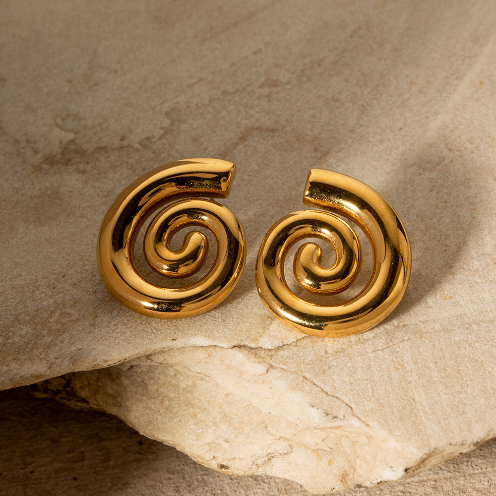 Spiral Gold Plated Stud Earrings
