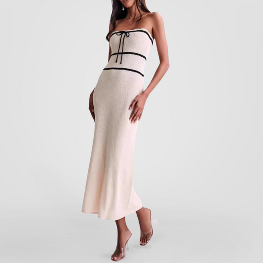 White Bow Tie Knit Midi Dress