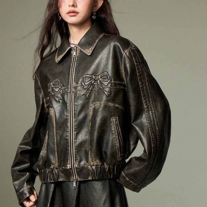 Black Bow Oversized Vegan Leather Jacket – ADONIS BOUTIQUE