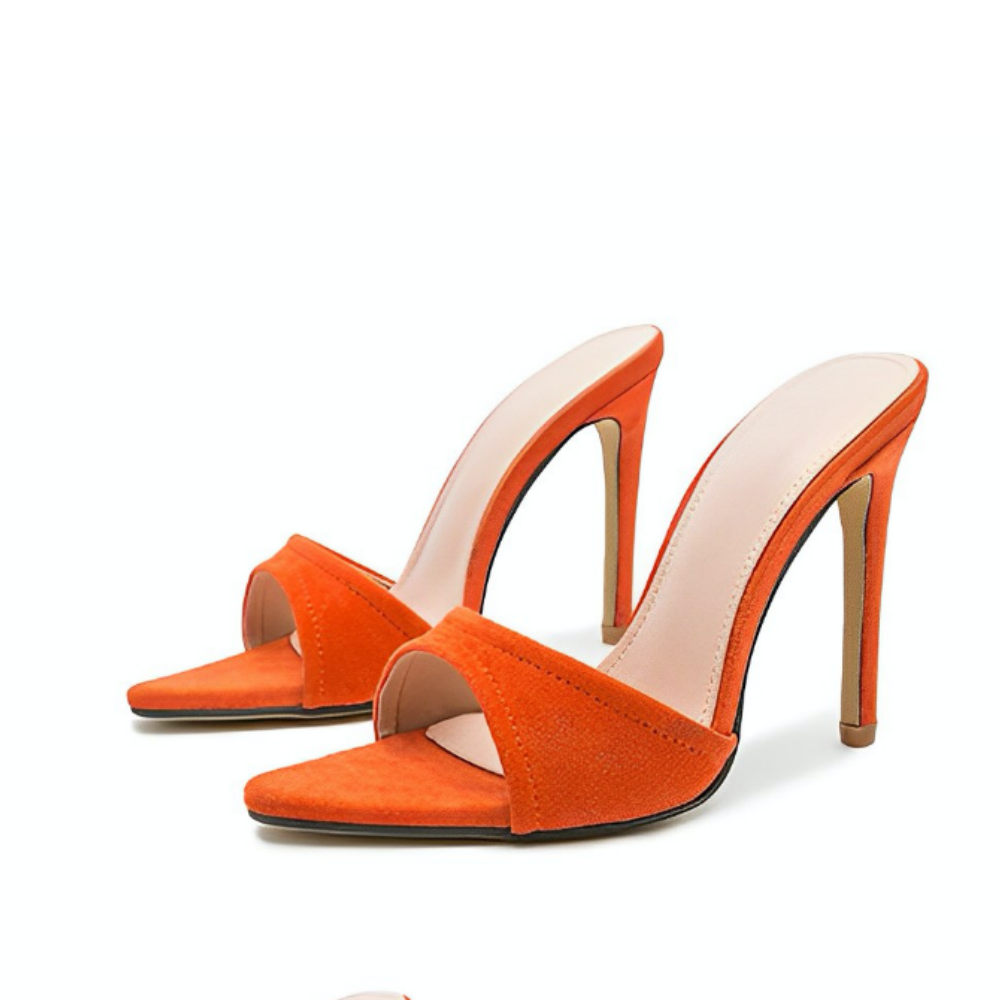 Orange Pointed Toe Stiletto Mules ADONIS BOUTIQUE