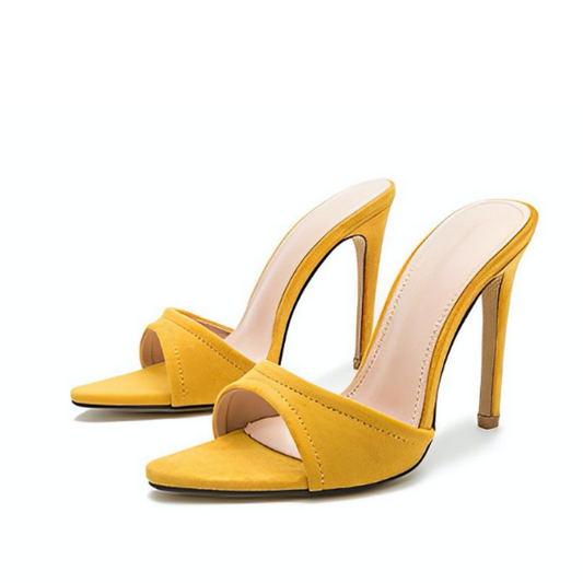 Yellow Pointed Toe Stiletto Mules