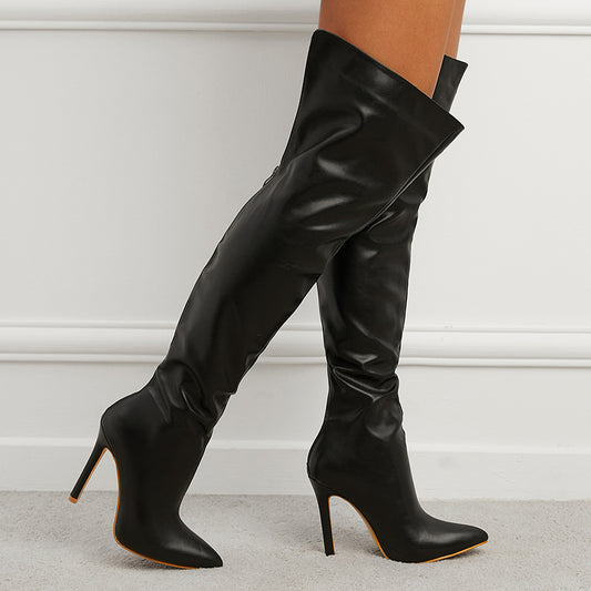 Black Leather Thigh High Boots