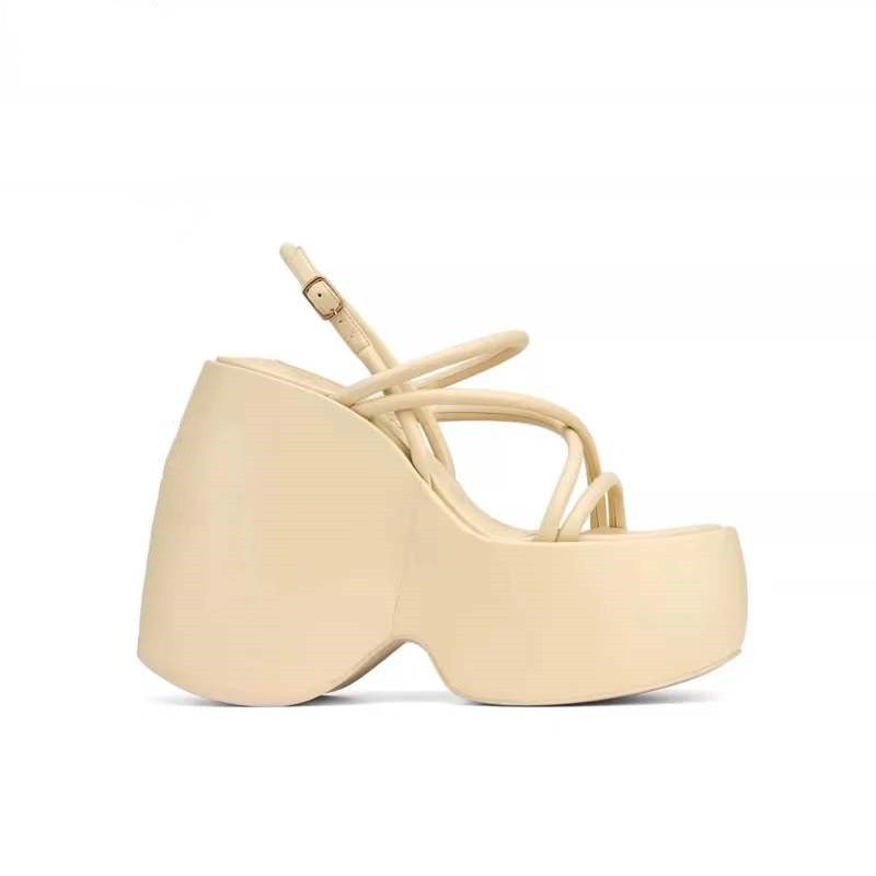 Beige High-heeled platform Ankle Strap Sandals