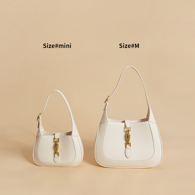 White Classic Curved Leather Handbag with Signature Buckle Closure