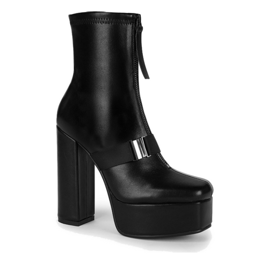 Front Strap Black Platform Boots