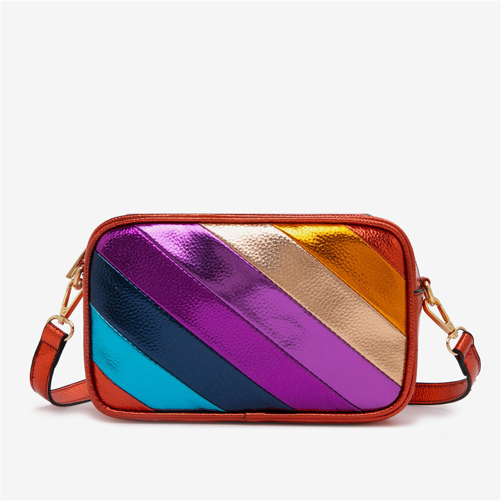 Multi outlet rainbow camera crossbody bag