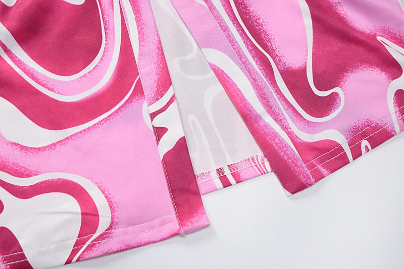 Pink Swirl Ruched Long Sleeve Midi Shirt Dress