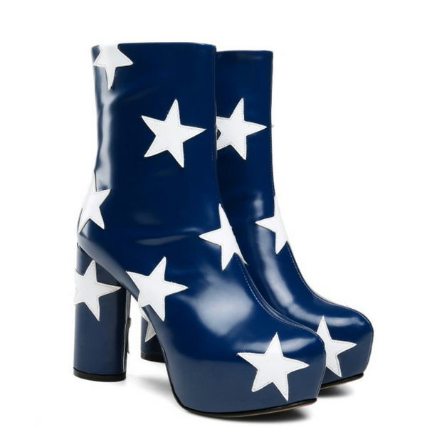 White Stars Navy Blue Platform Boots ADONIS BOUTIQUE