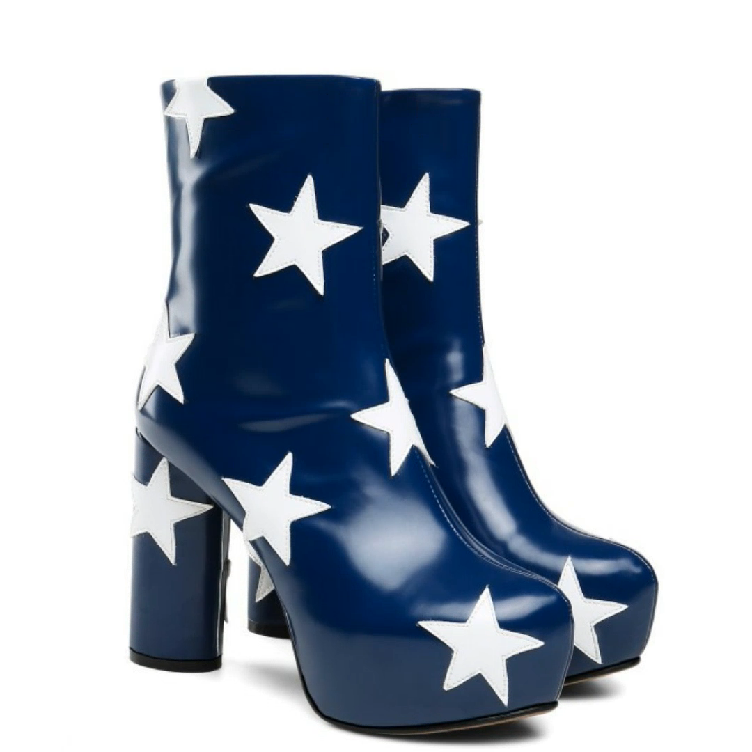 White Stars Navy Blue Platform Boots – ADONIS BOUTIQUE