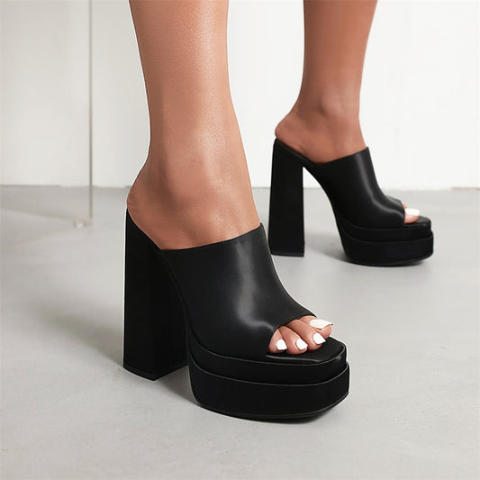 Black High-heel platform Slip On Mules