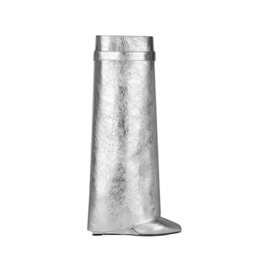 Silver High Heel Knee High Lock Pant Boots