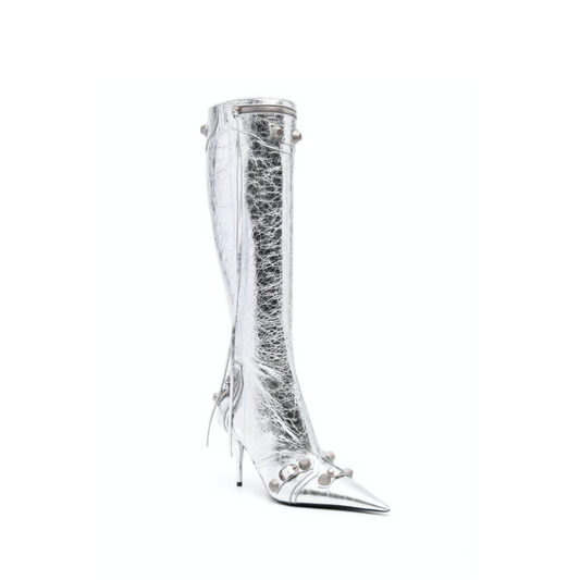 Silver Cagole High Fashion buckles Knee High Boots