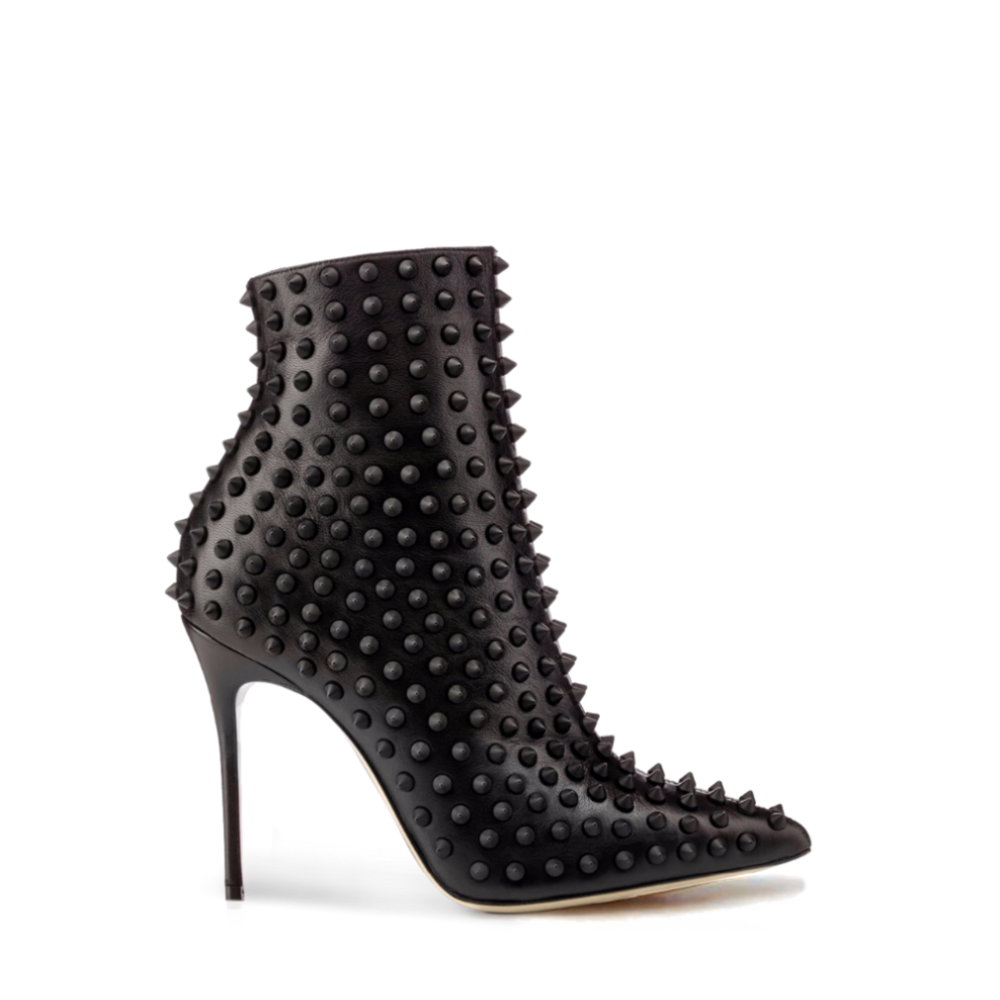 Spike leather ankle boots