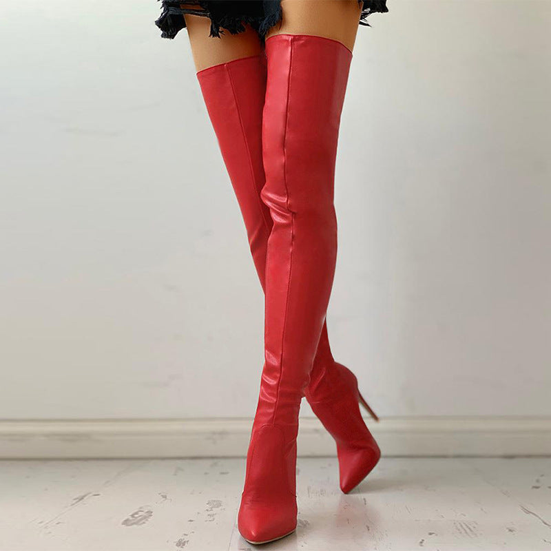 Red Leather Tight Over The Knee Boots