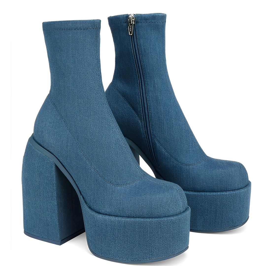 Denim Edgy Chunky Heeled Platform Boots – ADONIS BOUTIQUE