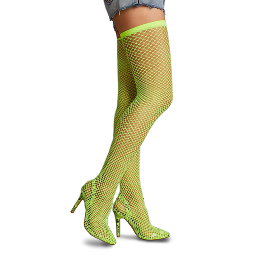 Neon Fishnet Thigh High Boots