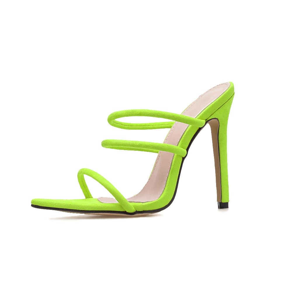 Neon Green Pointed Toe Strappy Sandals