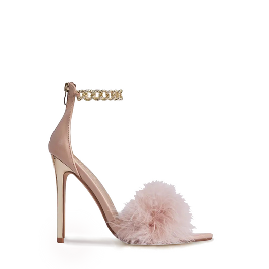 Nude Feather Pointed-Toe Sandals With A Gold Ankle Strap