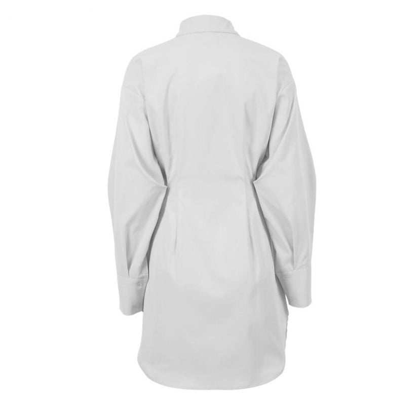 White Pleated Waist Mini Shirt Dress