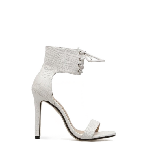 White Croc Skin Ankle Strap Sandals