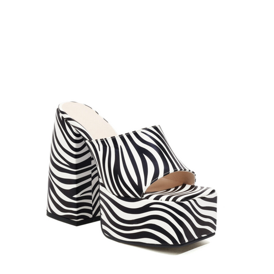 Zebra Print Platform Mule Heels